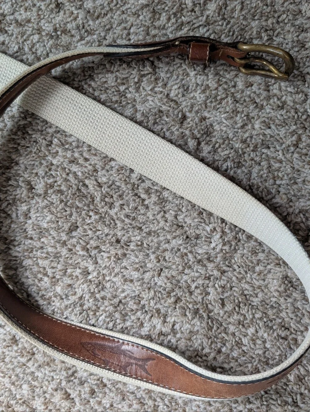 Vtg‎ Reef Rider Brown Leather Swordfish-Embossed Men’s Belt Sz 42 Brass Buckle